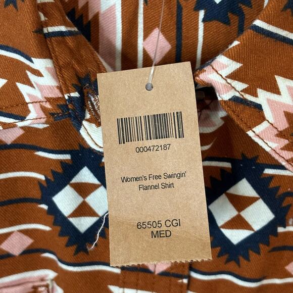 NWT Duluth Trading Co Women's Free Swingin' Flannel Shirt - Aztec brown - Med - Picture 8 of 9